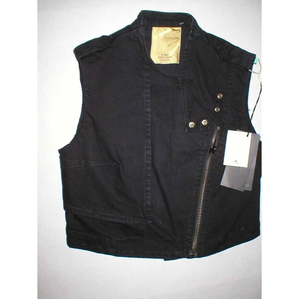 New NWT Womens 4 Designer Costume National Denim Moto Vest Black 40 Italy CNC S